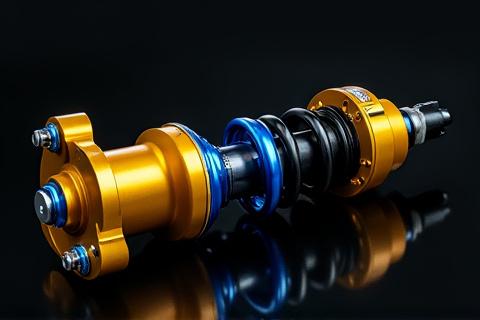 Kit sospensioni Öhlins Road & Track, di colore oro e blu, tipico delle alte prestazioni.